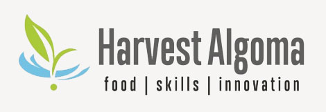 Harvest Algoma logo stating: food, skills, innovation with a green leaf and blue waves