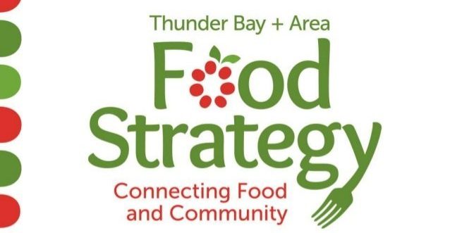 Thunder Bay and Area Food Strategy: Connecting Food and Community logo text, the first "o" in food is a raspberry
