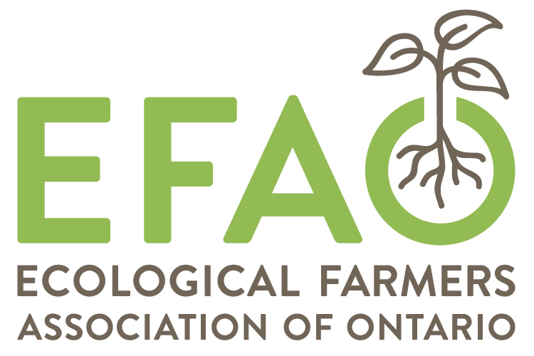 Ecological Farmer's Association of Ontario logo with a brown plant growing out of the O in EFAO
