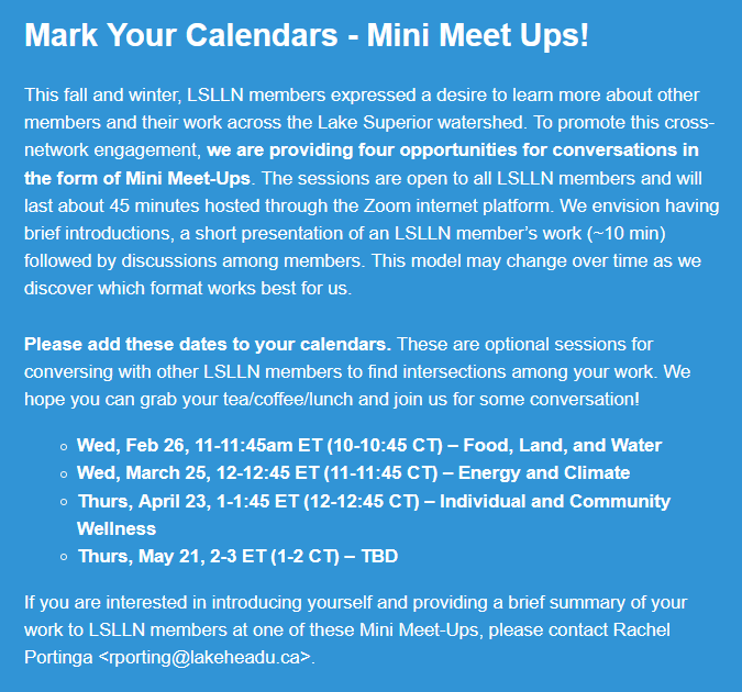 Event announcement for 2020 Mini Meet-Ups including dates, times, and overview