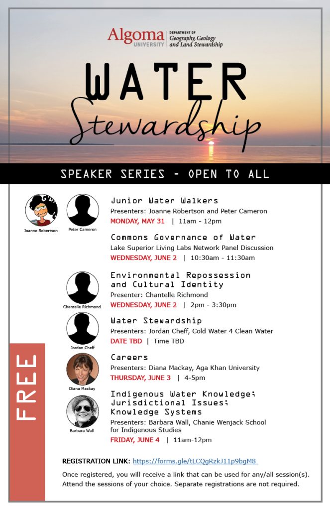 Event Poster for Water Stewardship speaker series hosted by Algoma University in 2021