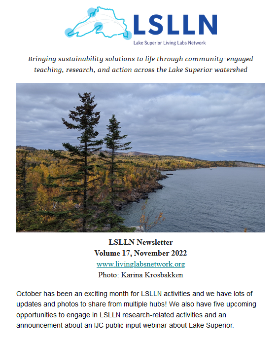 Screenshot of newsletter opening showing Lake Superior shoreline with many yellow trees