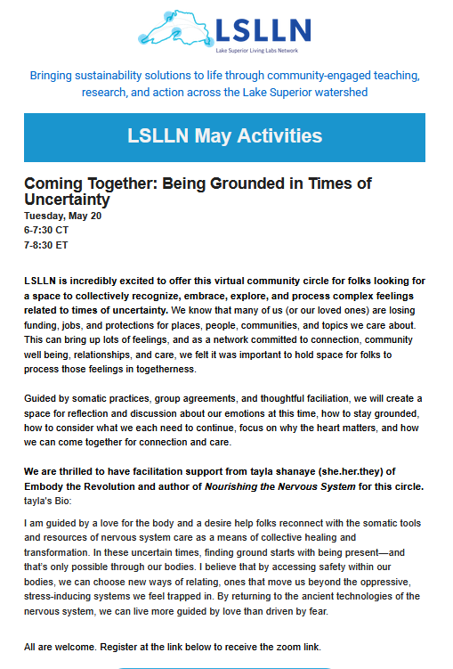 Front page of newsletter about May LSLLN activities